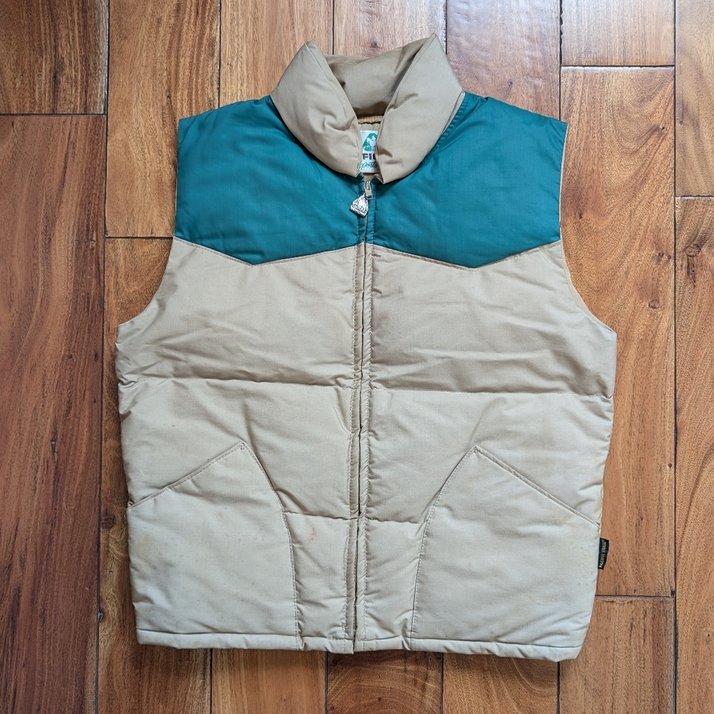 Men's Beige and Teal Puffer Vest